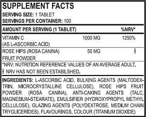 Vitamin C 1000 + Rosehips 100tabs (TRUE NUTRITION)