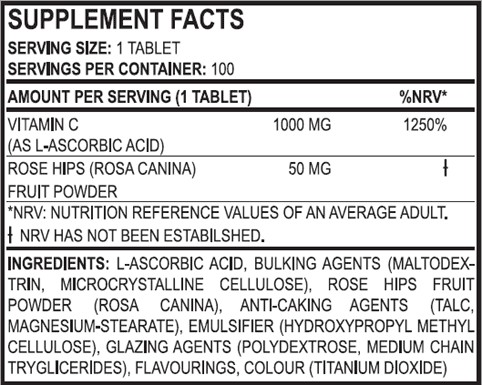 Vitamin C 1000 + Rosehips 100tabs (TRUE NUTRITION)